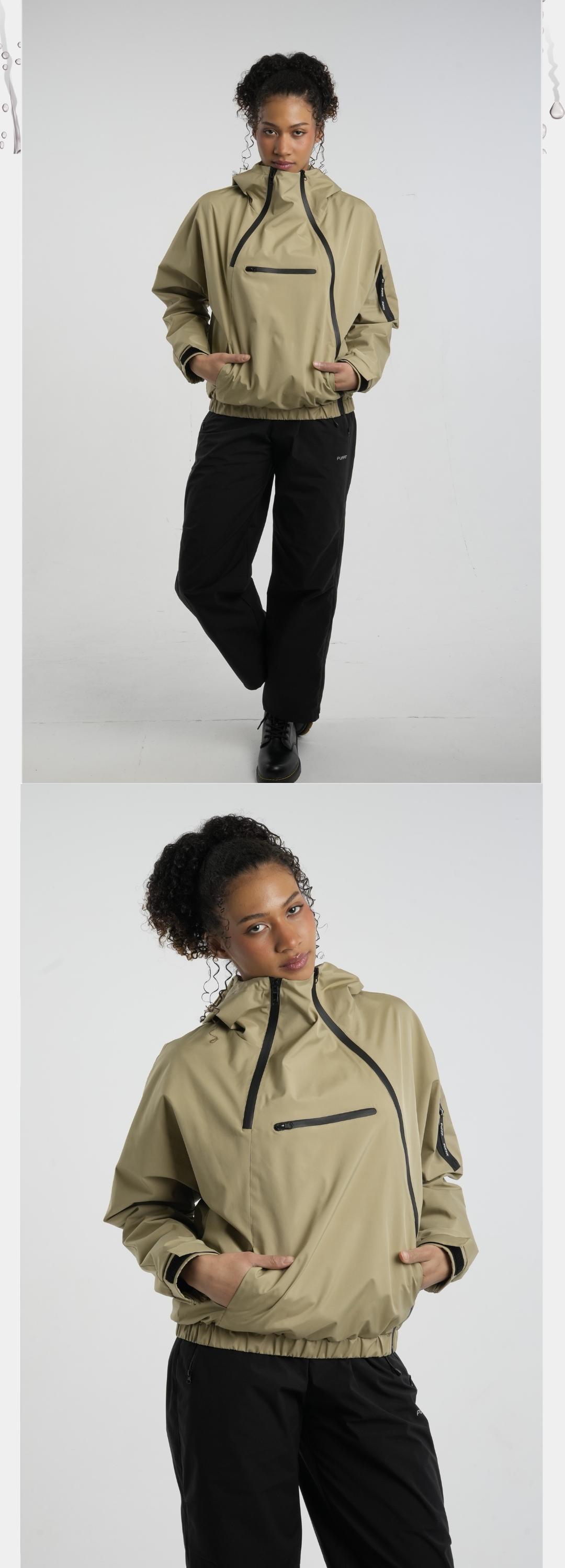 PUFFIT STM-TEX Short Rain Hoodie With Asymmetric Zip and Adjustable Hem,Chest Pocket Design,Spring Hooded Jacket,Waterproof Jacket,Women Jacket,Spring Jacket,Windbreaker,Dog Walking,School Running,Football Mum