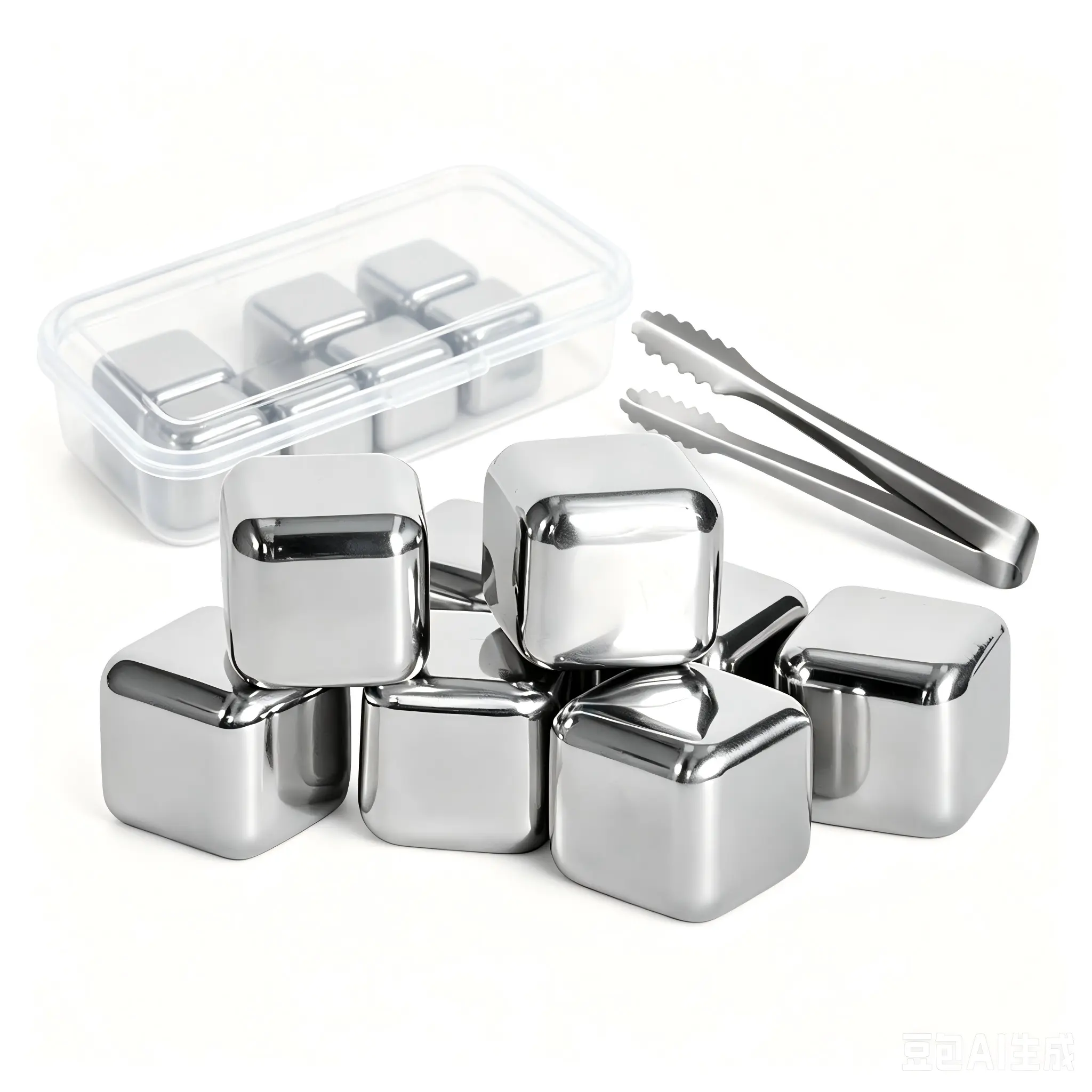 Food Grade Stainless Steel Whiskey Chiller Set - 6/8 Pack Reusable Metal Chilling Ice Cubes, Ice Tongs, Whiskey Drink Accessories, Durable, Body Cooling for Wine, Festive Christmas Gift for Dads