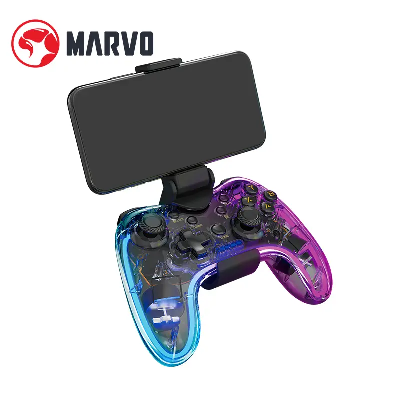 Marvo Game Controller Acrylic RGB Backlit Wired Game Controller Supporting to PC Gaming, Moblie Phone - Boy's Gift for Gamer