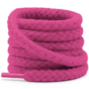 YJRVFINE Thick Round Rope Shoelaces: 55 inch Rose Red Chunky Shoe Laces for Sneakers - 2 Pair