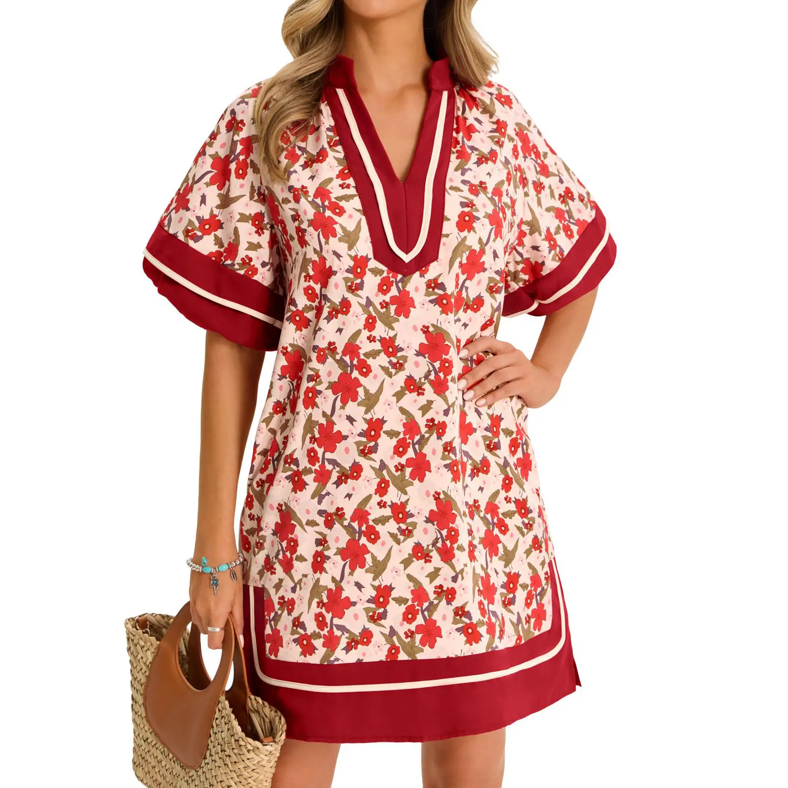 chinese dress ladies Puff Sleeve Belted Shirt Dress main image 1