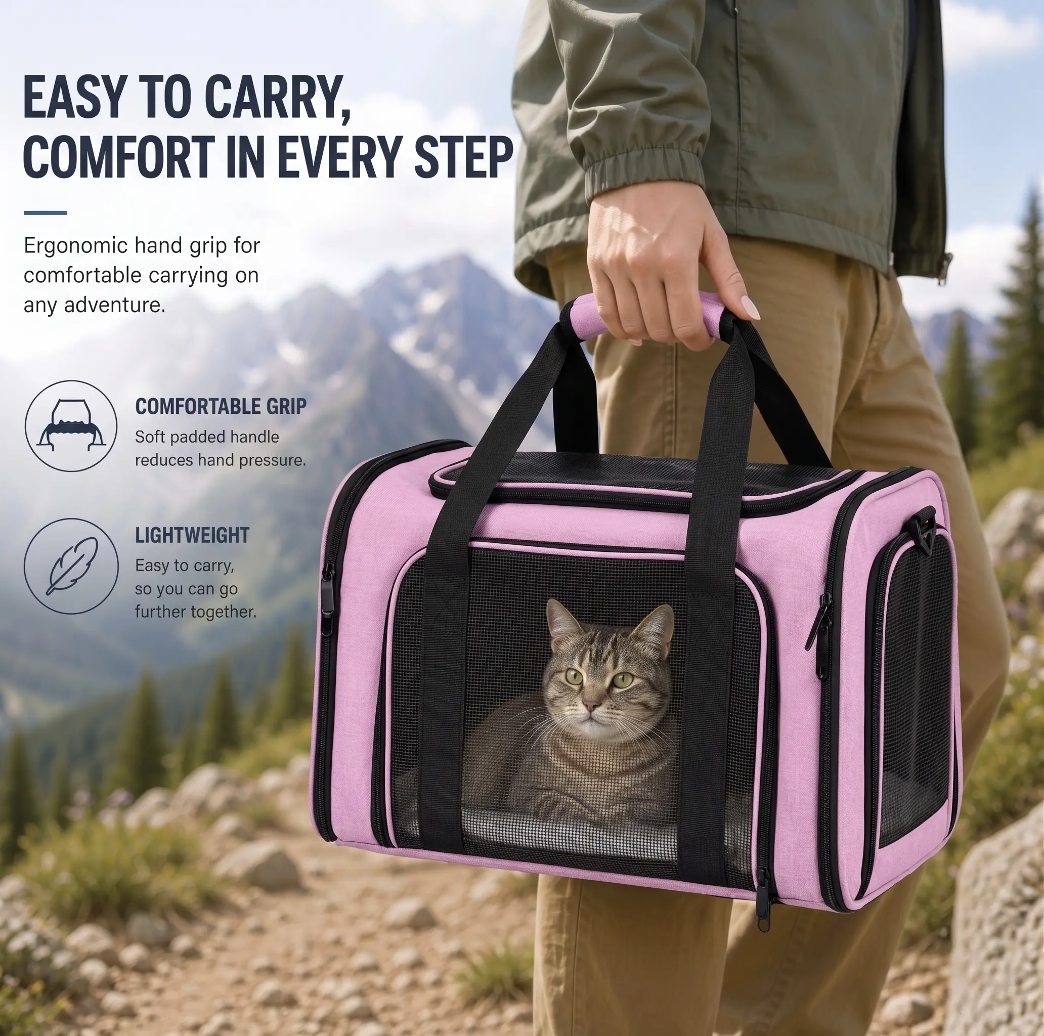 Portable pet carrier bag, suitable for large cats and small dogs, airline-approved soft travel case, breathable mesh transport bag, foldable pet travel bag, suitable for outdoor/car/airplane use