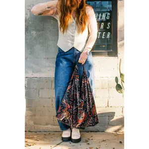 Black Paisley Slouchy Oversized Tote Boho Bag