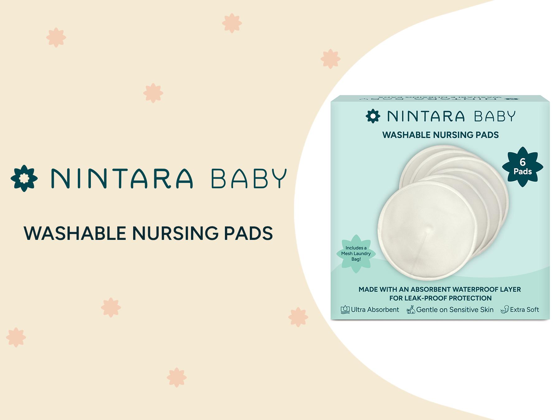 NintaraBaby Reusable Nursing Pads – 4-Layer Bamboo Cotton, Ultra-Soft, Absorbent & Leak-Proof, Contoured Comfort Fit, with Laundry Bag
