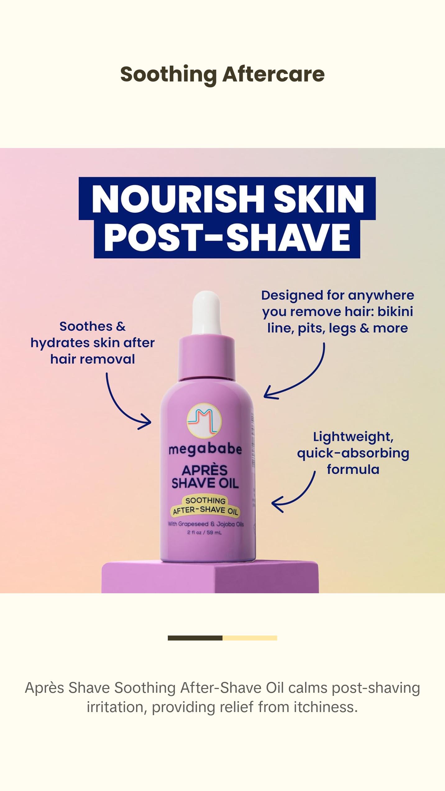 Megababe Shave the Day Kit | 4-Piece Shave Set for Smooth, Bump-Free Skin | Includes Bumpy Bar, Blade Bar, Après Shave, Après Shave Oil | Great for Sensitive Skin | TSA-Friendly Sizes