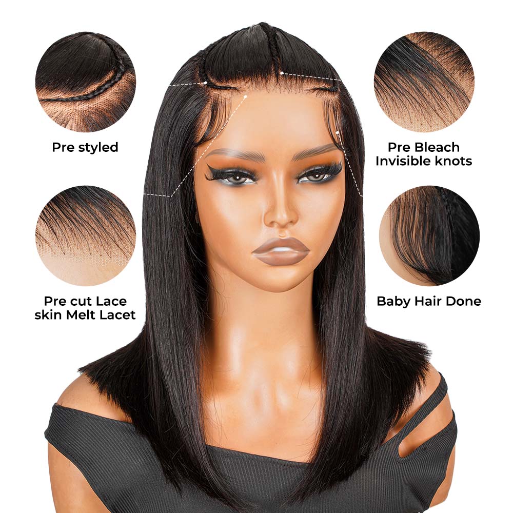 【Live Flash Sale】Alipearl Short Bob Wig Straight 13x4 Glueless Lace Front Bob Wig Stylist Pre Braided Pre Cut Pre Styled Ready To Go Wig Colored Wig FallFreshness