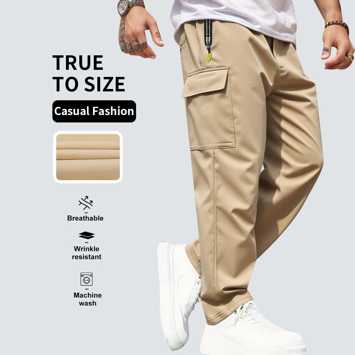 Men's Multi-Pocket Zip-Up Long Pants - TikTok Shop exclusive deal, casual everyday wear, stylish and practical, an essential part of any man's wardrobe, solid color casual work pants