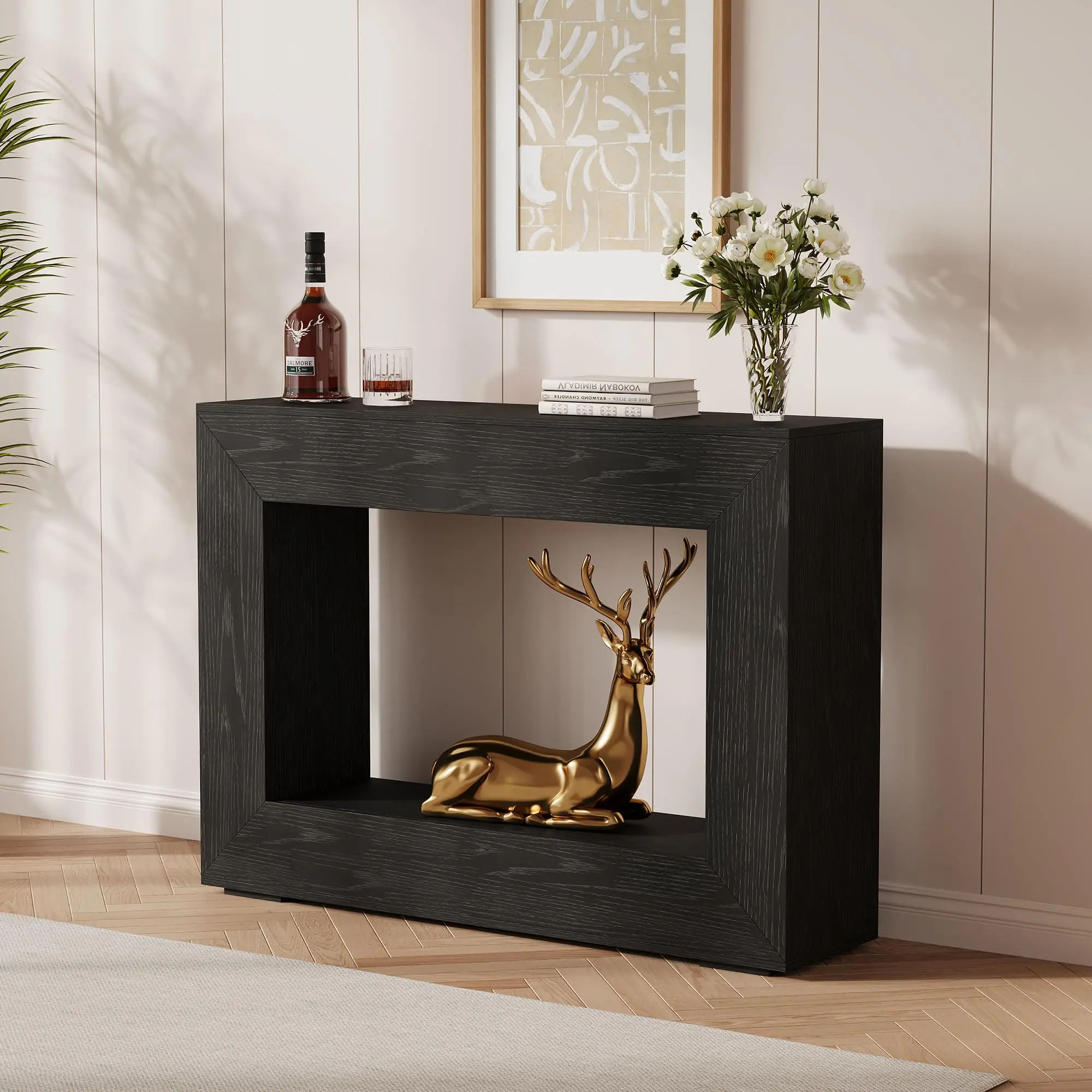 Garvee 47-in Farmhouse Style Multifunctional Console Table - Rustic Minimalist Wood Grain House Furniture with Open Storage Shelves, Entryway Collectibles Display for Apartments, Hallways