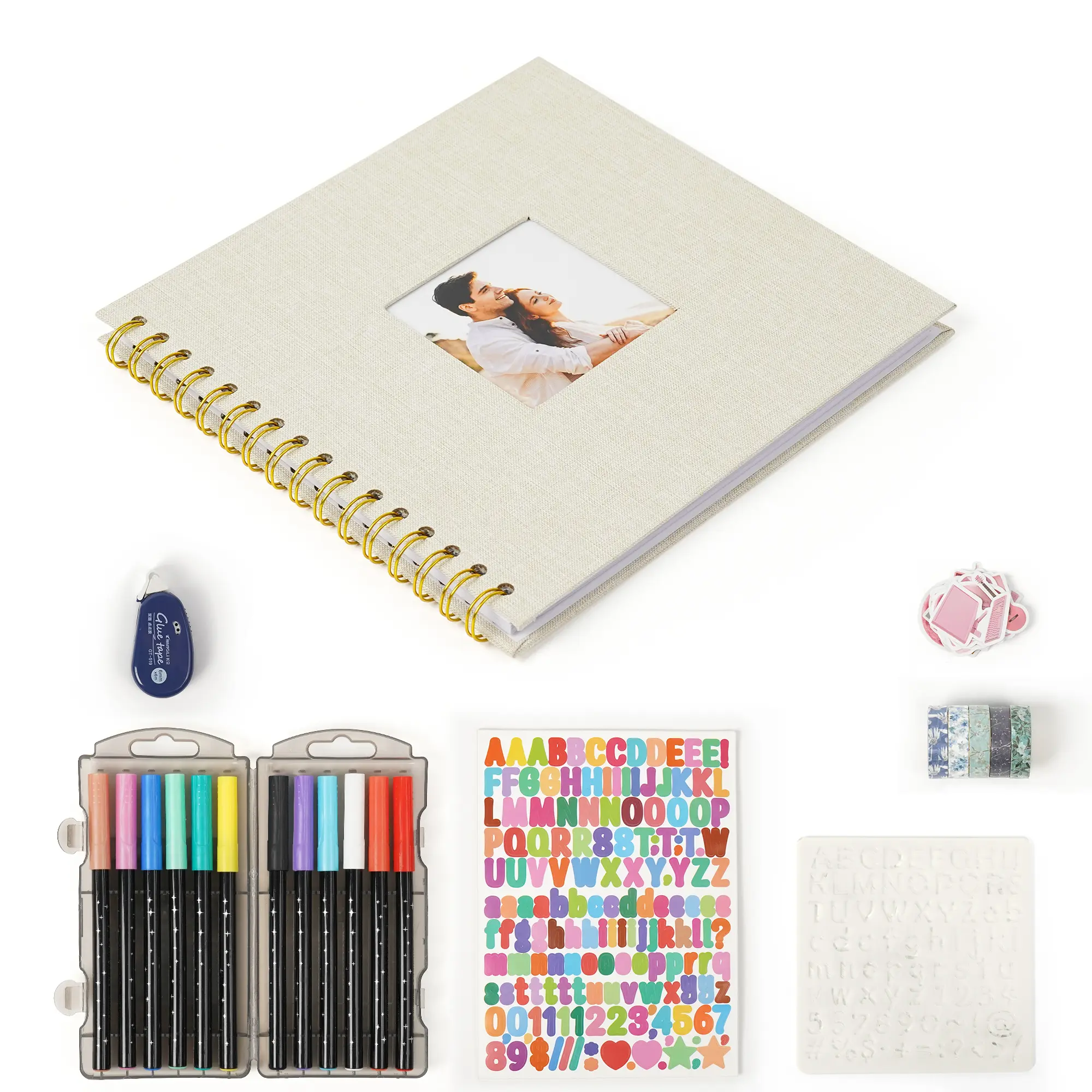 Scrapbook Photo Album, 20 Sheets/40 Pages, Hardcover Linen Cover Spiral DIY Memory Book with White Pages & 3.1in Cover Photo Window, Fits 4x6 & Instant Photos, Travel, Wedding Guest Book, Christmas & Baby Shower, 8 x 8 Inch, Beige