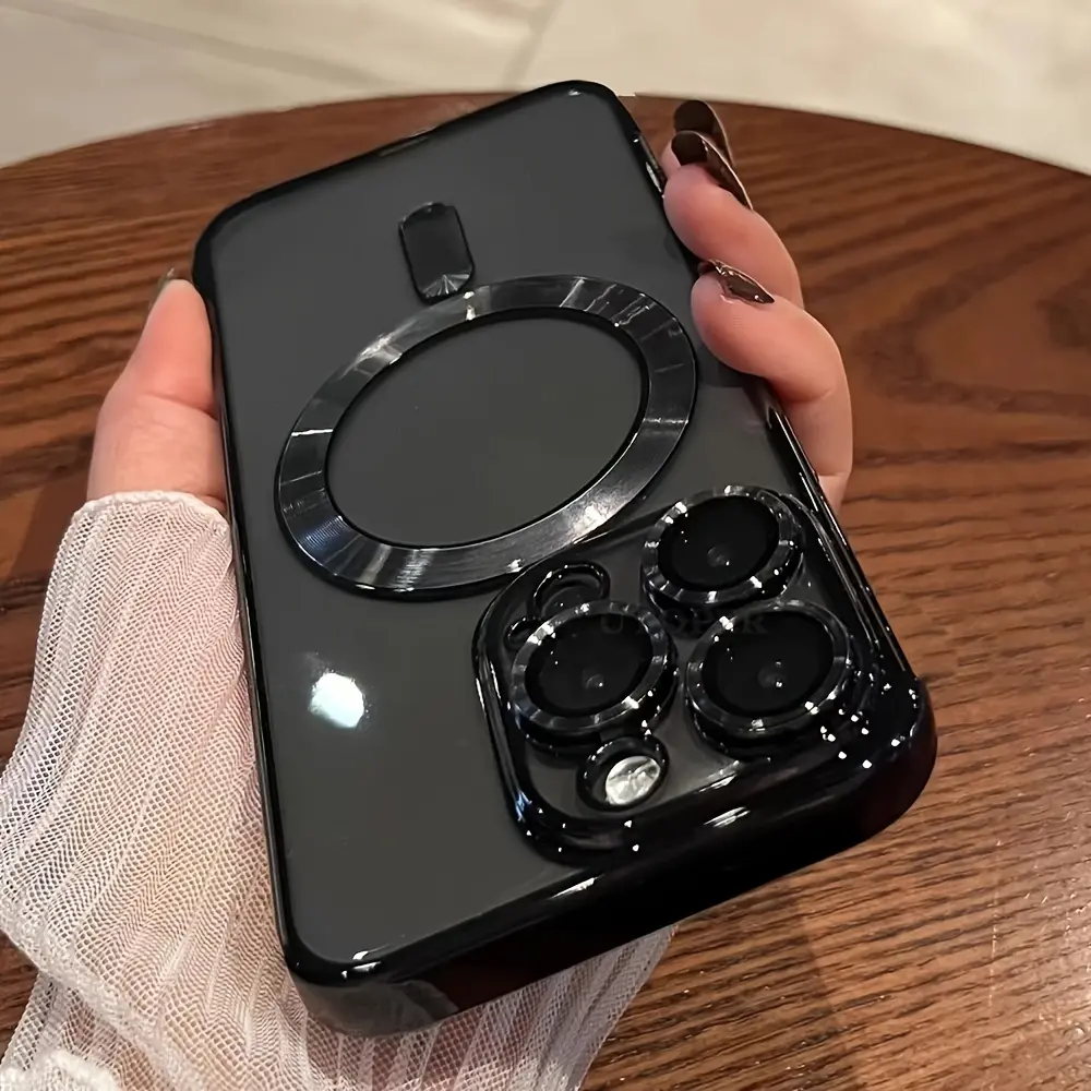 Luxury Automatic Crystal Smartphone Case for iPhone 17,16,15,14,13,12,11 Pro Max Plus - Transparent Magnetic Electroplating Bumper, Handheld Wireless Charging, Full Protection Cover, Shockproof