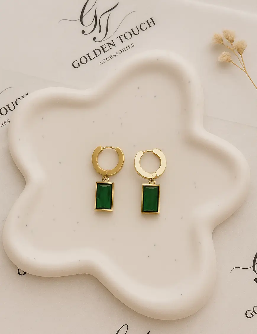 Gold Emerald Baguette Hoop Earrings
