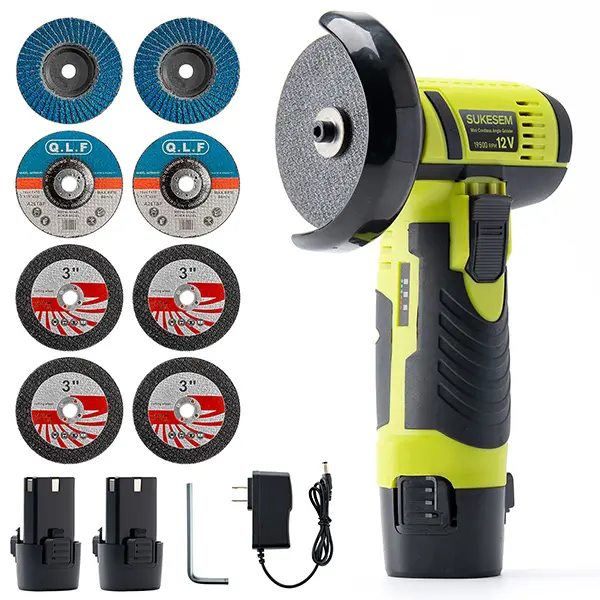 SUKESEMTOOLS 12V Brushless Cordless Mini Angle Grinder - 19500RPM Power Tool with 3" Cutting Wheels, Batteries, Fast Charger, 3" Wheel Reach, Wrench, User Manual for Metal, Wood Cutting, Auto Detailing Tight Spaces, Tools And Gadgets, Durability