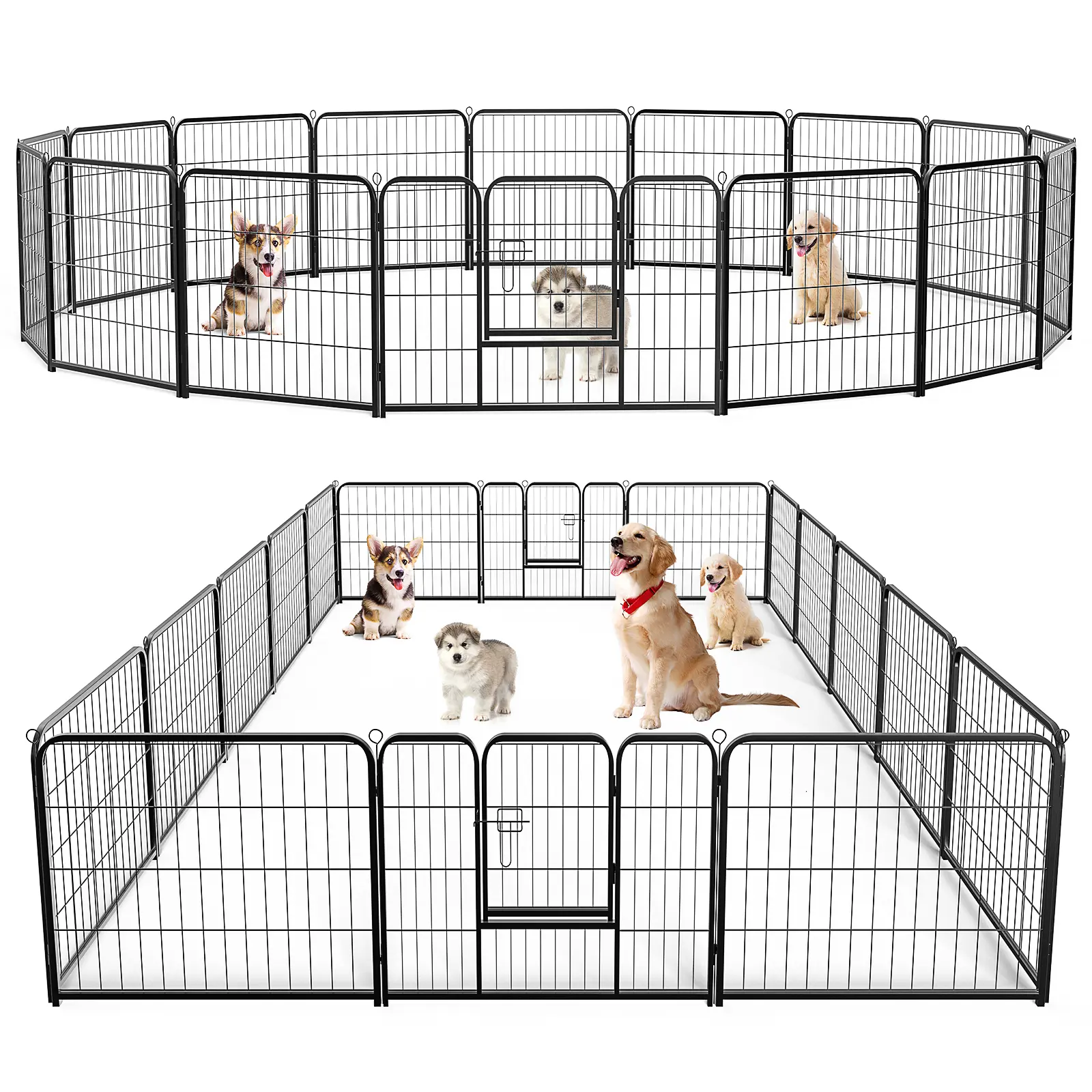 8/16-Panel Metal Dog Playpen with Door | 24"/32"/40" Inch High Indoor/Outdoor Pet Fence for Puppy, Small & Medium Dogs | For Home, Yard, Garden