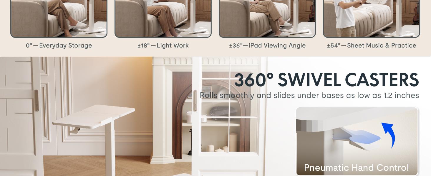 FLEXISPOT H7 Flex Height Adjustable C-Shaped End Table with Split Tilting Top, Mobile Side Table for Sofa & Bedside, Space-Saving Slide Under Furniture, Rolling Laptop Desk with Hidden Wheels for Small Spaces, WFH Essentials, Versatile Home Gift