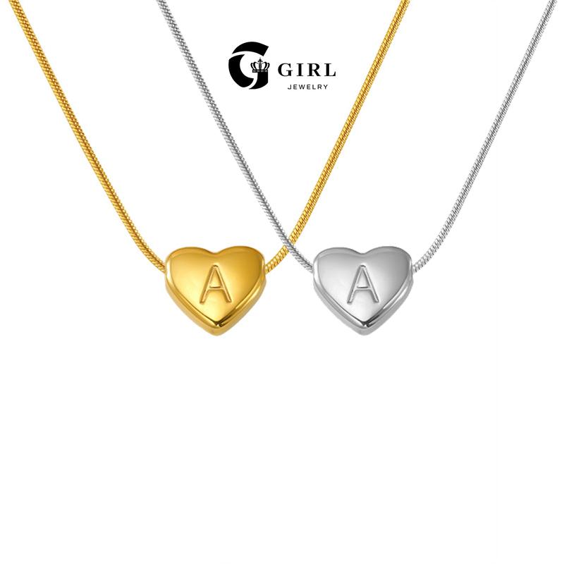 GGIRL 18K Gold Plated Necklace Filled Alphabet Letter Engraved Heart Bead for Women's Weddings Dances Parties Festivals Fashionable Jewelry Gifts Fashion Jewelry Gift for Holiday Haul Christmas Birthdays Anniversaries