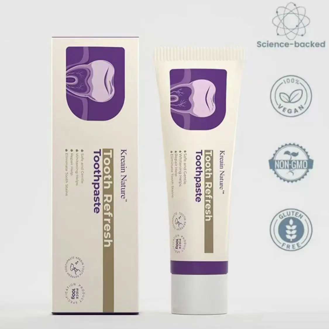 Kreain Nature 2 Tooth Refresh Toothpaste for Fresh Breath Prevent Tooth Loss with Natural Ingredients Gentle Care for Tooth Sensitivity Toothache Care for Dental Health.
