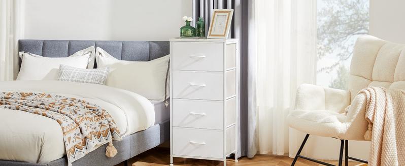 [Deal]  4 Storage Drawer Dresser for Bedroom, Fabric Storage Organizer Unit Chest of Drawers with Wooden Top for Closet, Nursery, Laundry, Living Room