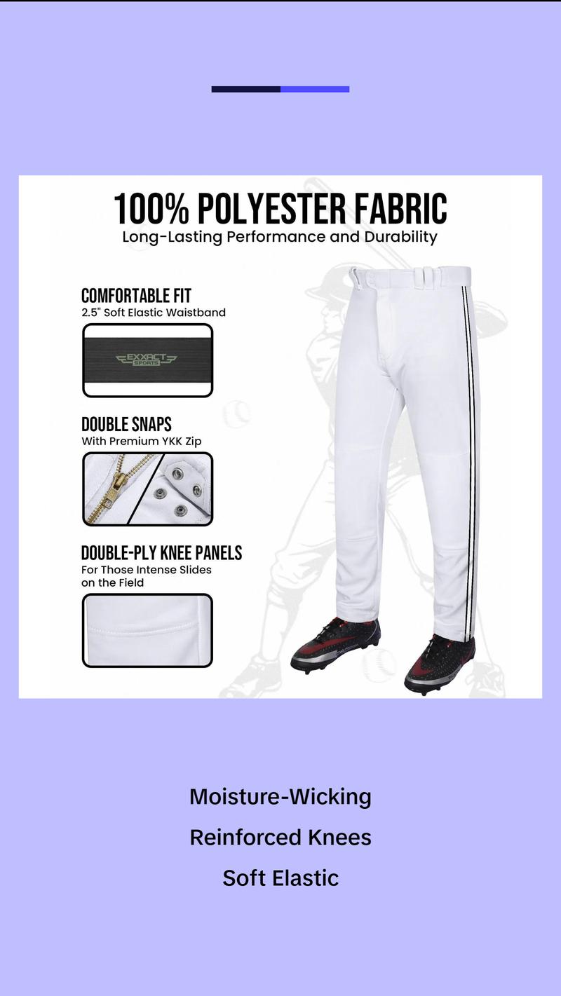 Proline Adult Full Length Baseball Pants with Stripes (White) Fabric Menswear Trouser Elastic
