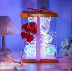 Valentine's Day Bouquet Bear LED Light, Desktop Colorful Glowing Bear, Fairy Display Light, Suitable for Home Decor, Proposals, Weddings, Birthdays, Gifts, Christmas, Valentine's Day, and Other Holiday Decorations. Comes with a Beautiful Gift Box.