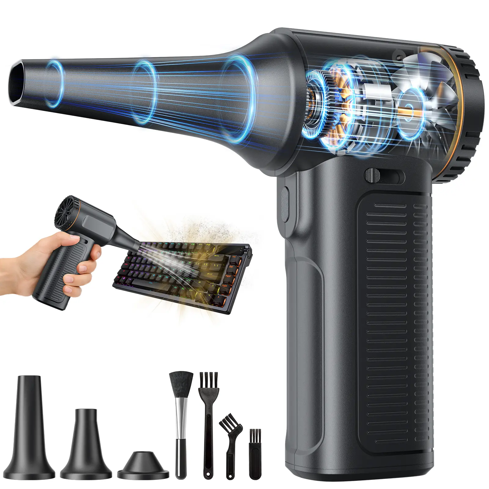 SHEKAR Electric Air Duster, Compressed Air Blower Gun, Adjustable Gears, Rechargeable Cordless, Mini Turbo Jet Fan for Keyboard, PC, Car, Home & Outdoor Cleaning Powerful Portable #Summervibes