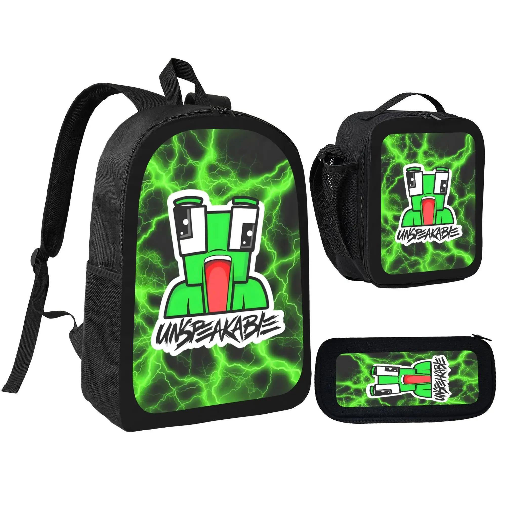 Unspeakable 3-in-1 Back to School Backpack Set with Lunch Box, Zippered Pencil Case, 600D Oxford Cloth-Polyester, Lightweight Large Capacity, Adjustable Straps, Comfortable Mesh Back Cushioning for Teens