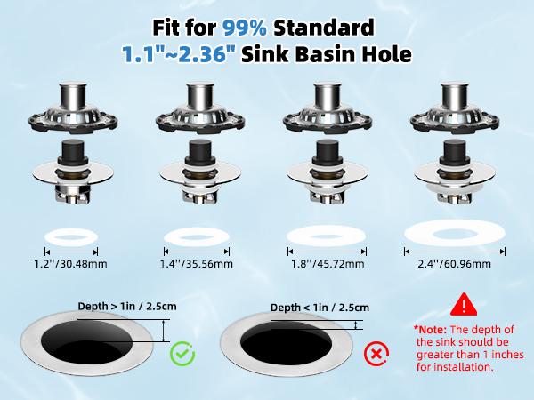 Hibbent Upgraded Bathroom Sink Drain Stopper with Visible Top Stainless Steel Filter Basket Hair Catcher 3 in 1 Pop-up Sink Strainer Fit for Standard 1.1''~2.36'' Basin Hole Chrome Finish