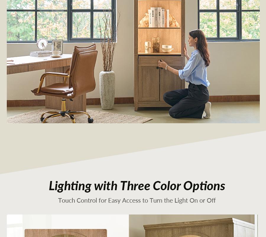 Hulala Baggio Modern Storage Bookcase with Smooth-Glide Drawer, Built-in LED Light, Arched Shape, Touch Switch for Three Lighting Options, Bookshelf, Living Room, Aesthetic