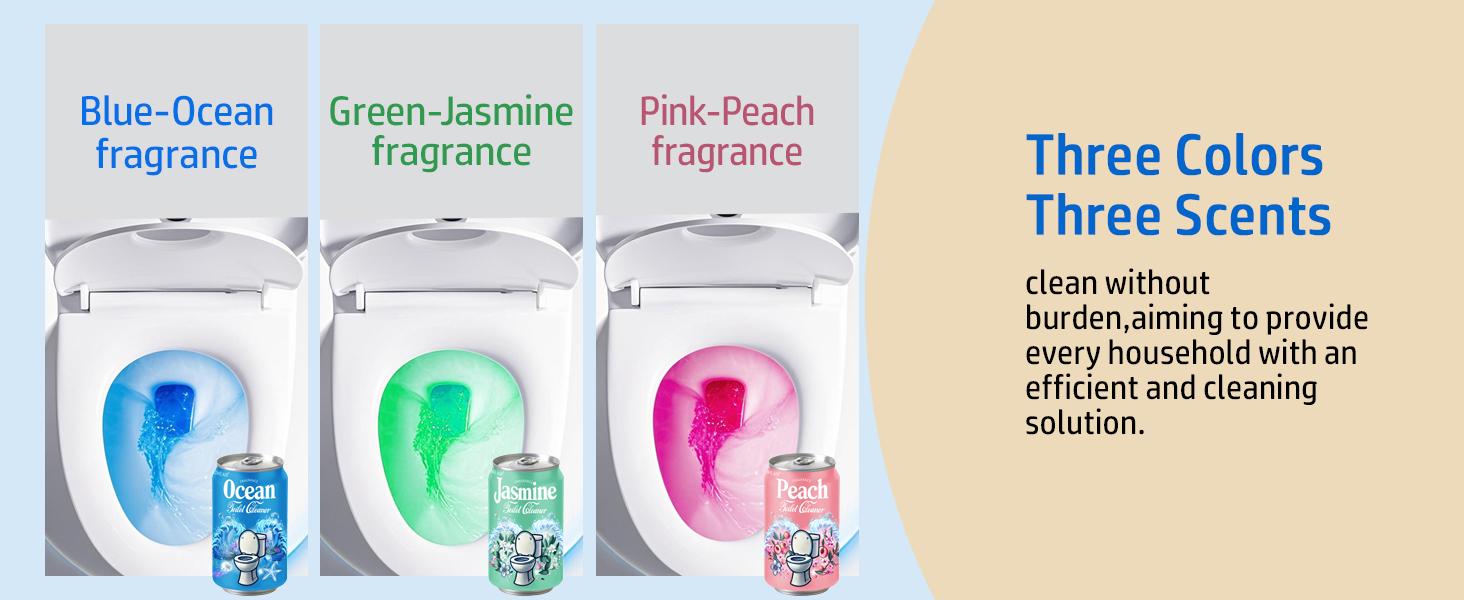 CloudMades Beverage Can Toilet Bowl Cleaner – Septic Safe Toilet Tablets in Bottle, 3 Scents (Ocean, Jasmine, Peach), Automatic Long-Lasting Toilet Cleaner, Powerful Stain Remover & Deodorizer