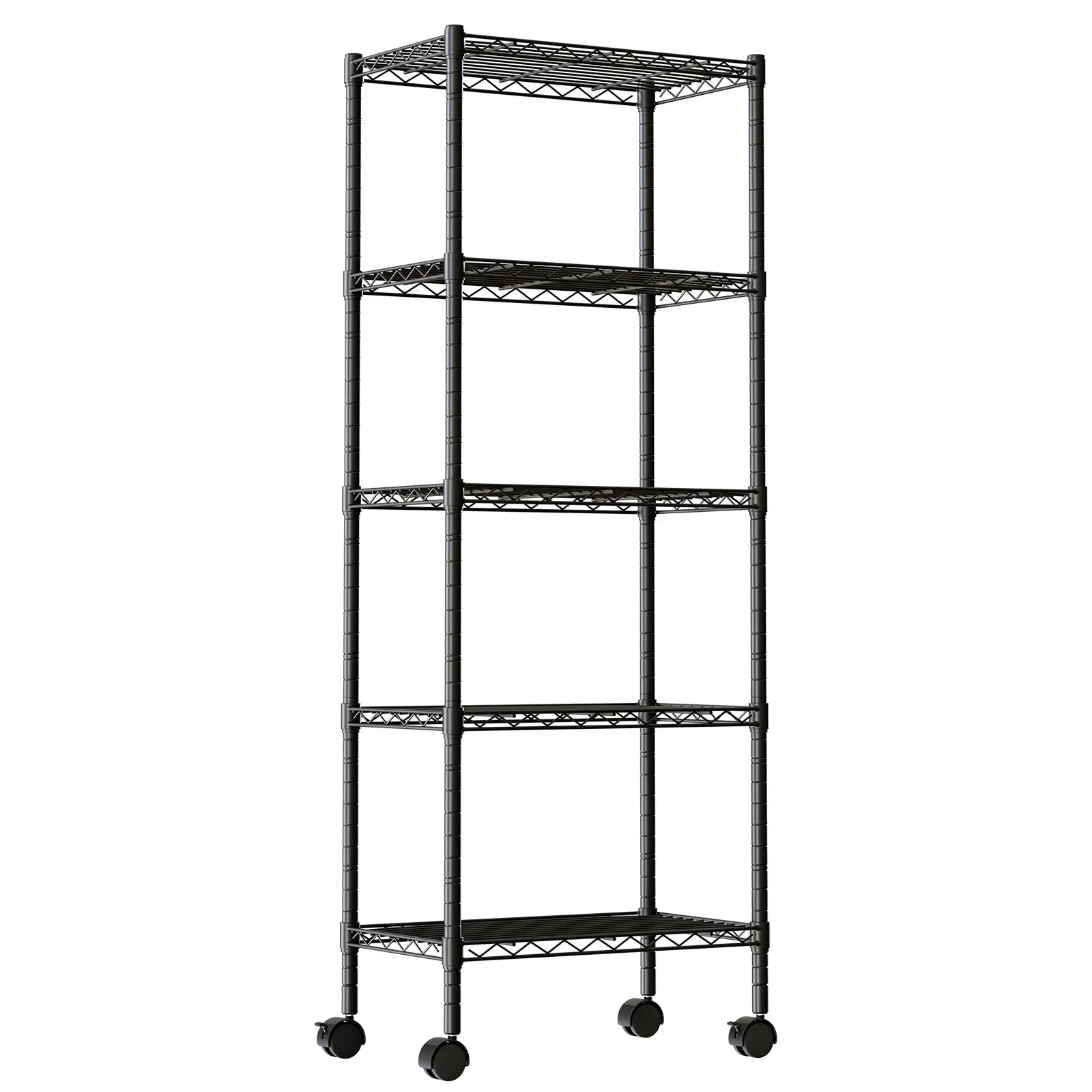 Heavy Duty Storage Shelves with Wheels, Adjustable Shelving Unit for Garage Kitchen Pantry, 200 lbs per Shelf, Black