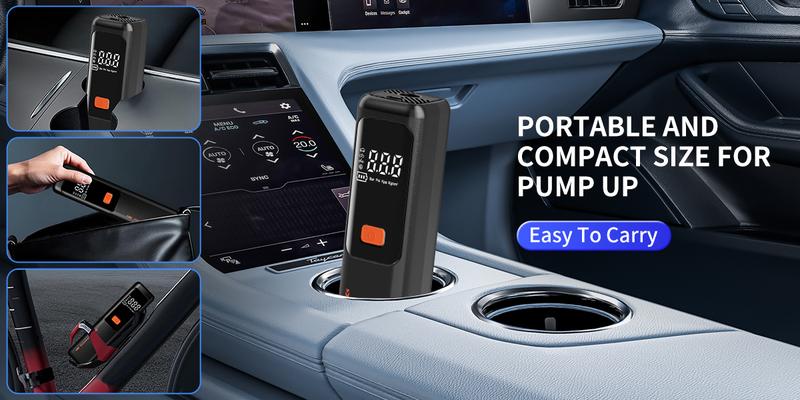 Kozzenwarm Electric Air Pump with Smart Pressure Control Portable Air Compressor One-Button Start Inflation Type-C Charging Port 4 Interchangeable Nozzles for Cars Motorcycles Bicycles Balls Compact Storage airpump