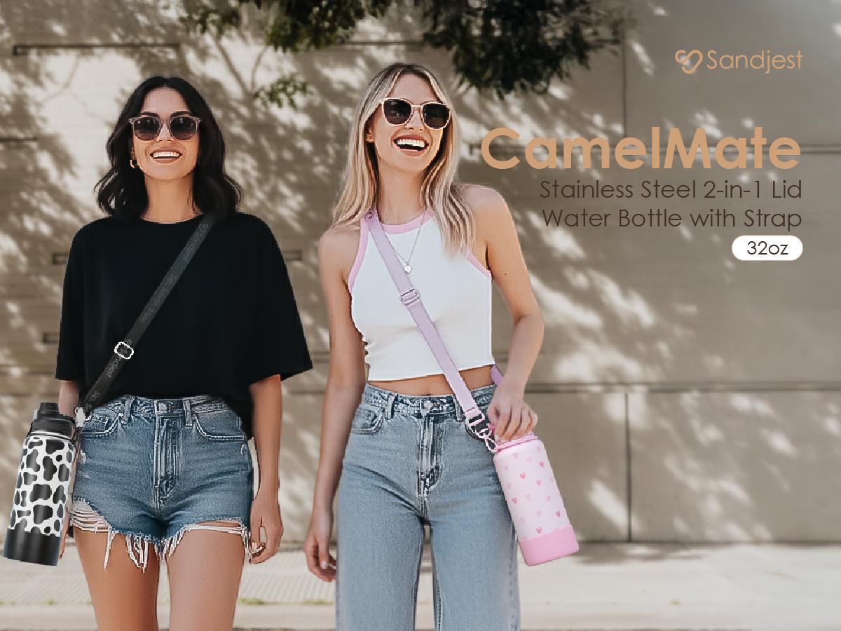 Sandjest 32oz Insulated Stainless Steel Water Bottle with Strap and Spout Lid, 100% Leak Proof, Gym Sports Travel Outdoor, Gifts for Women Christmas