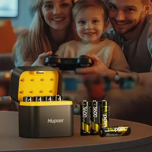 Mupoer Rechargeable AA Li-ion Batteries with Charger| Double A Batteries for Blink Cameras & Doorbells, Xbox Controller, Flashlight | 1.5V, 3000mWh, 1600 Life Cycle