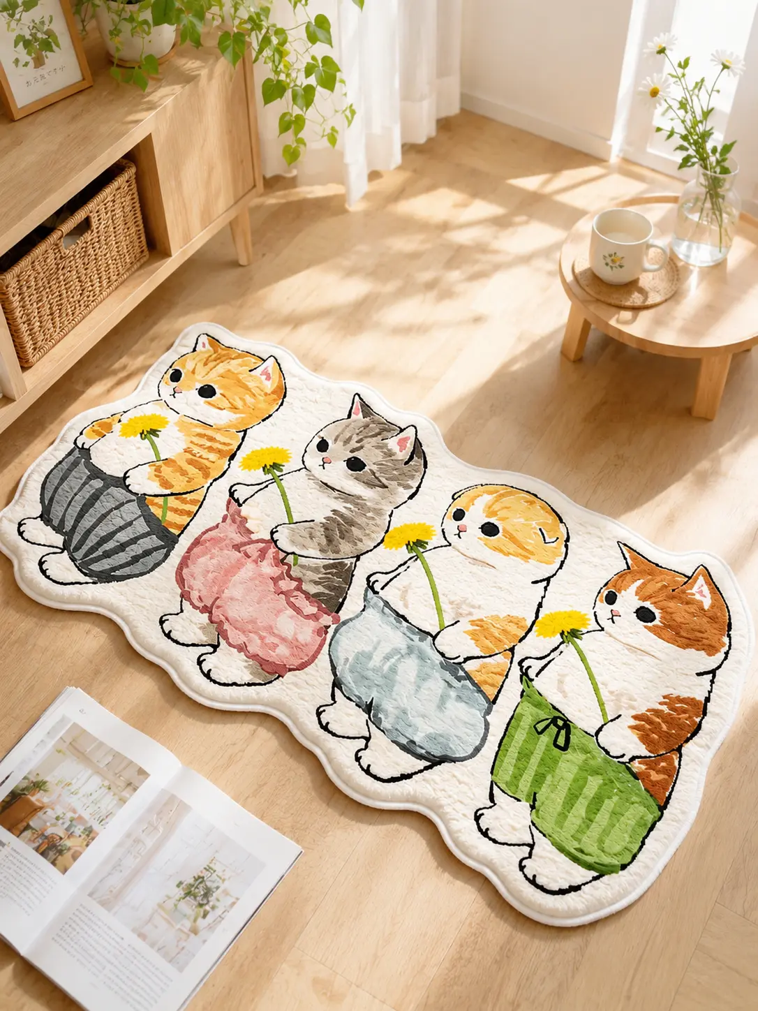 Cute Cat-Shaped Fluffy Non-Slip Soft Flat Weave Rug, 16in x 47in, Decorative Fluffy Rug, Whimsical Home Decor, Indoor Textile Mat, Ideal Homegoods Gift, Bedroom Decor, Rugs For Living Room