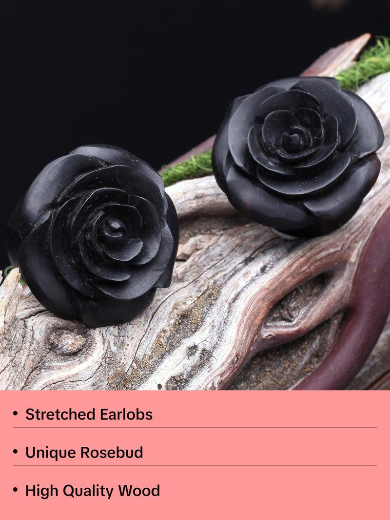 A Pair of Rosebud Full Bloom Arang Wood Double Flared Plug