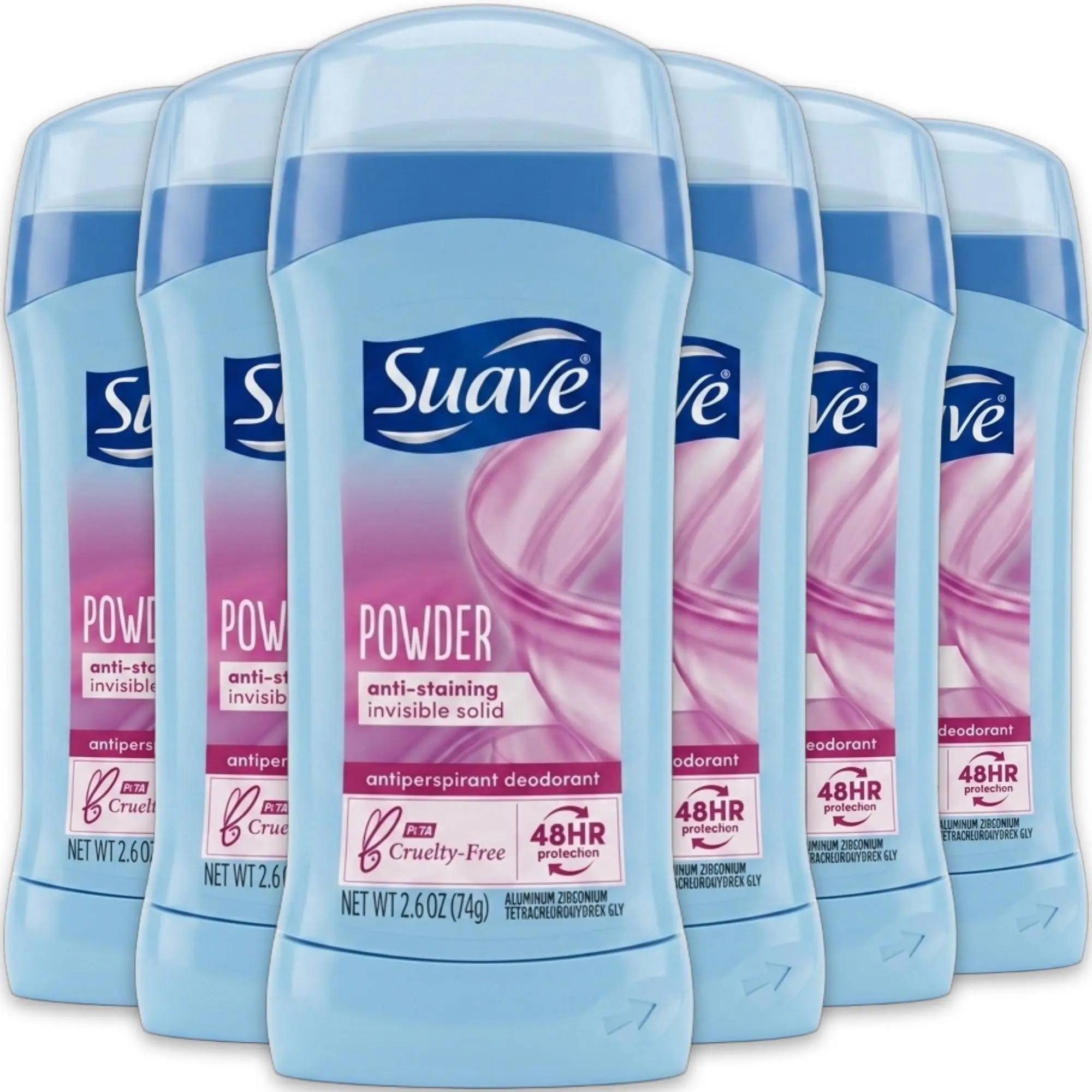 Suave Women's Powder Anti-Staining Invisible Solid Deodorant Stick - 48-Hour Protection Original Antiperspirant, Effective Deodorizer, Odour Control, Fragrance, Daily Body Care (1-12 Pack, 2.6oz/74g), Scent, Multi-Pack