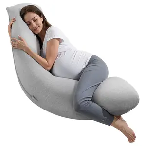 VEVOR Pregnancy Pillows for Side Sleeping,  L-Shaped Maternity Pillow for Pregnant Women, Soft & Breathable Pregnancy Body Pillow with Washable Jersey Cover for Head Neck Belly Leg Support, Light Gray