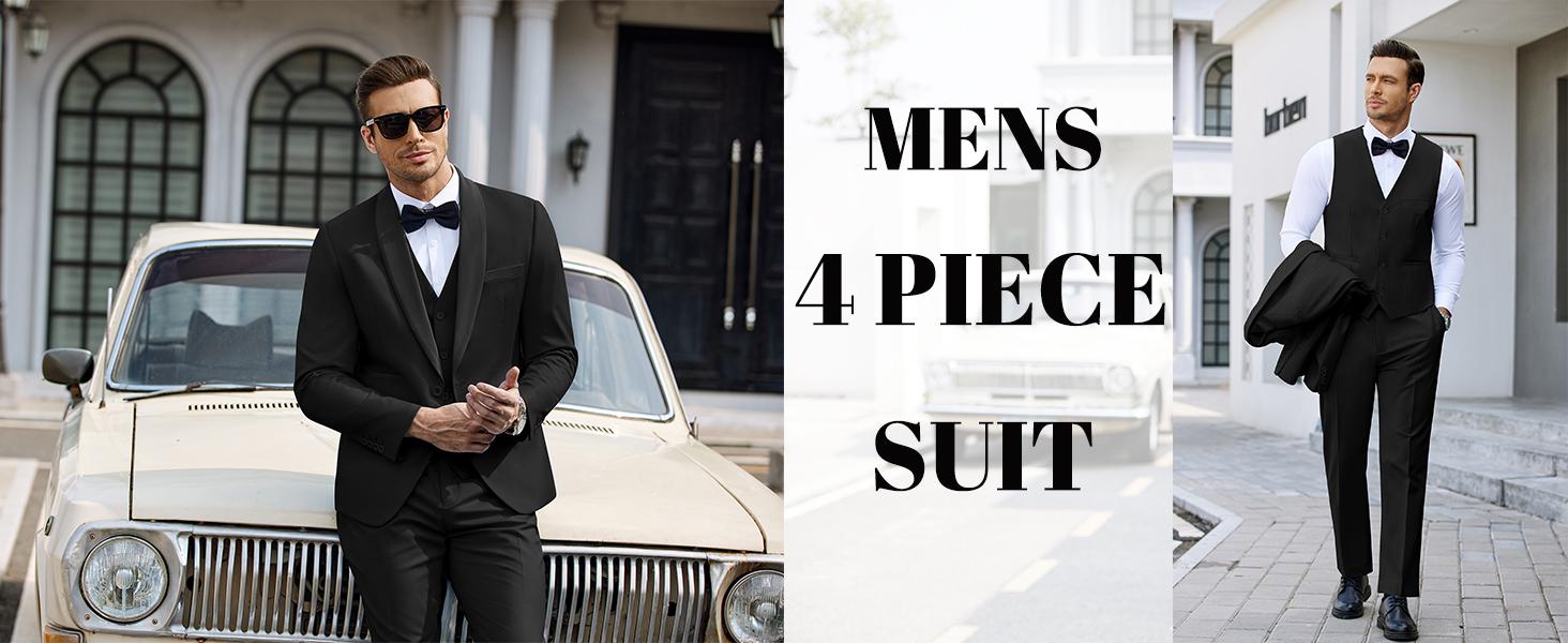 COOFANDY Men's Casual Formal 3 Pieces Blazer Suit Slim Fit Tuxedo Set One Button Jacket Vest Pants with Tie Menswear Soft Classic Fabric  Overalls Pocket Underwear Formal Wear
