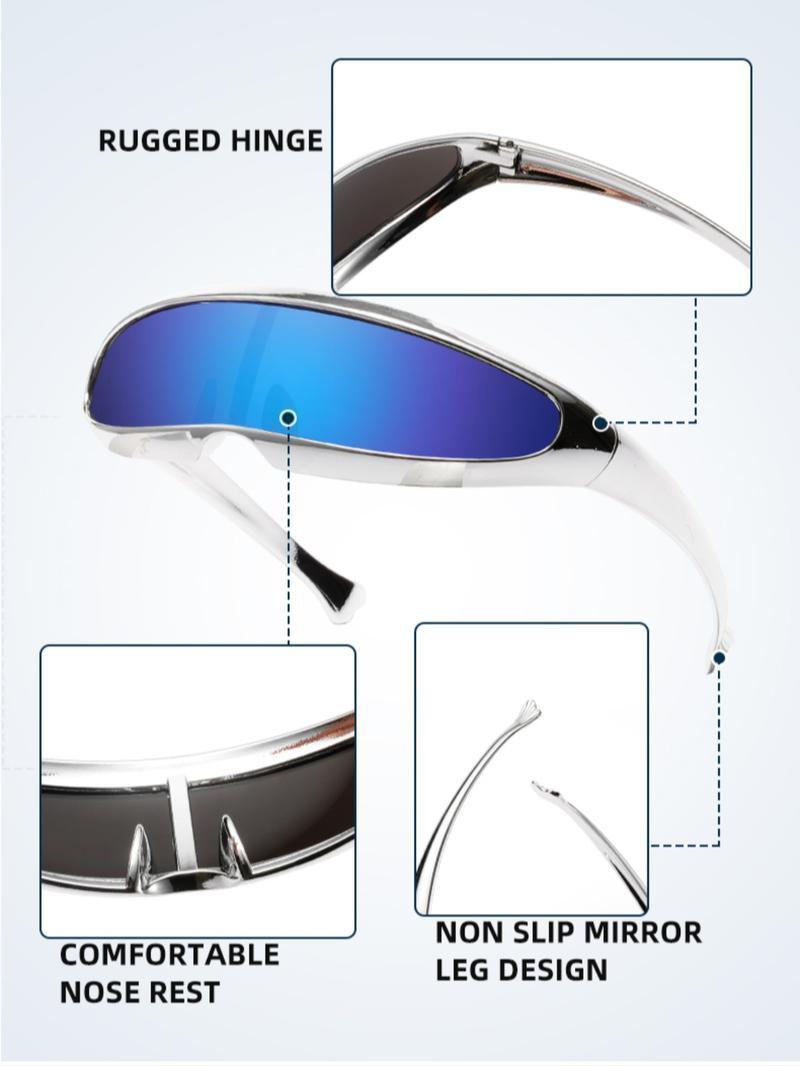 TikTok Viral Y2K Futuristic Sunglasses for Women Men, Cyberpunk Shield Visor Eyewear, Metallic Wrap Around Rave Festival Glasses, Trendy 2026 Aesthetic Streetwear Accessory, Space Age Sun Glasses