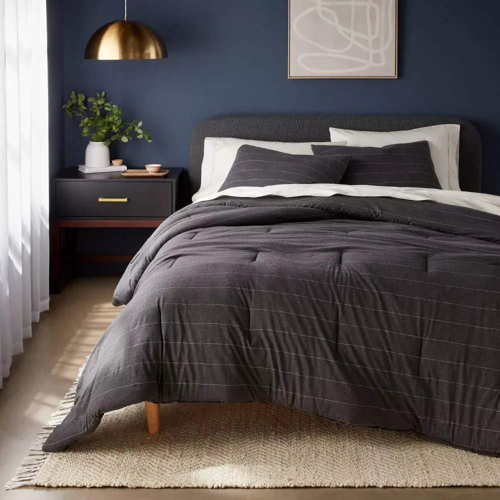 3pc King Jersey Comforter and Sham Set Dark Gray - Threshold: Knitted Includes 2 Shams Zipper Closure