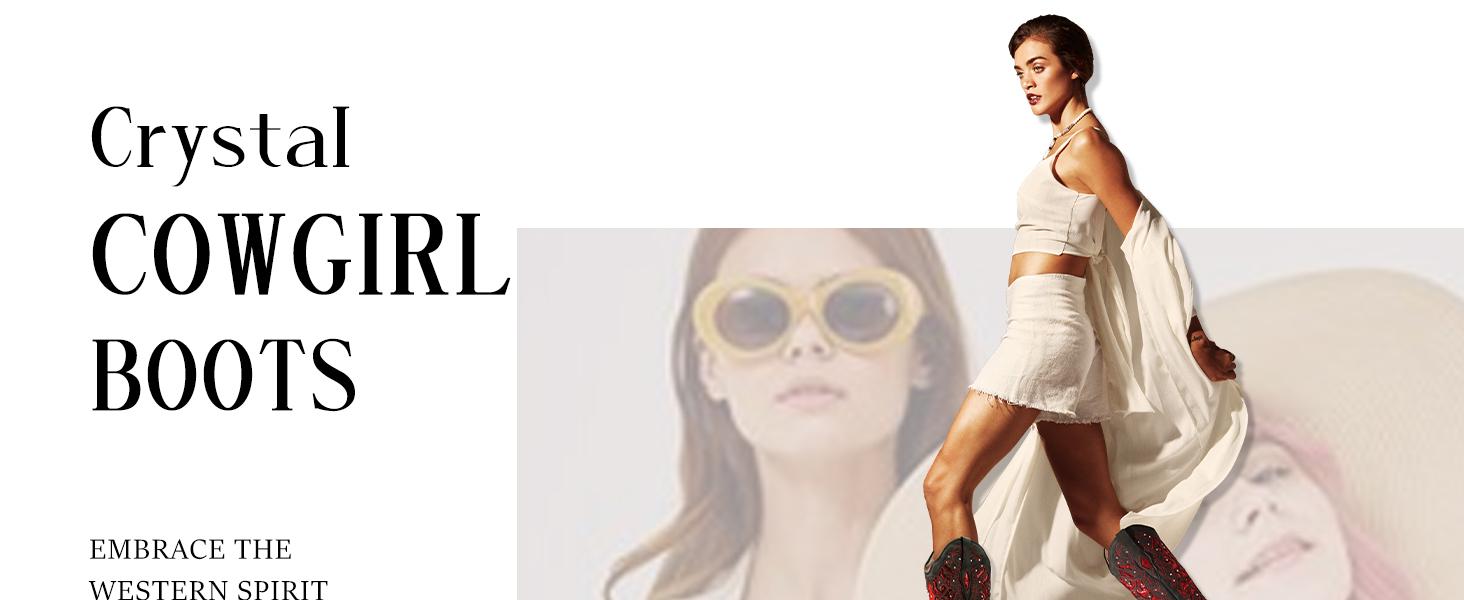 Western Cowboy Boots with Comfortable Calf Black Cowgirl Boot Women Sparkly Rhinestone Wedding Boots Trendy Vintage Tall Glitter Boot with Embroidery and Chunky Heel for Daily Wearing Office Party