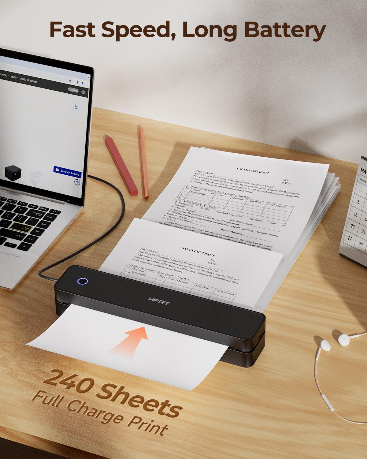 Inkless Portable Printer, Wireless Bluetooth Thermal Printer for Travel & Mobile Use, Compatible with iOS, Android, Laptop, Supports 8.5"x11" US Letter & A4 Paper, No Ink Needed, Ideal for Home & Office