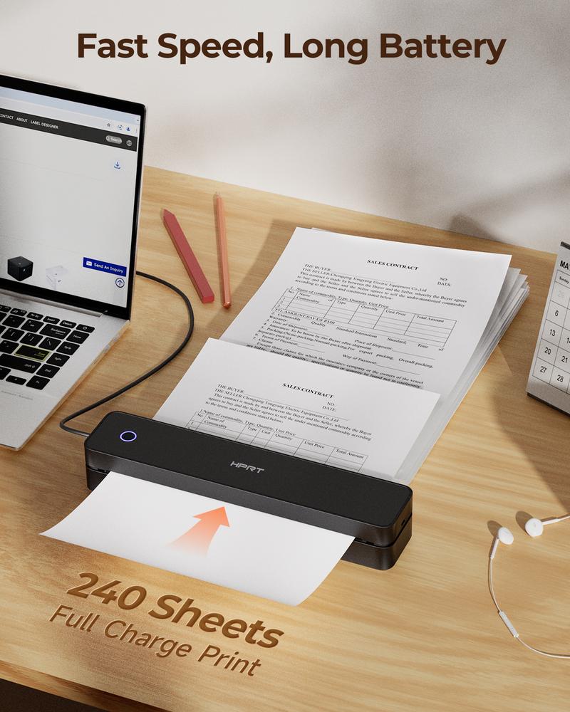 Inkless Portable Printer, Wireless Bluetooth Thermal Printer for Travel & Mobile Use, Compatible with iOS, Android, Laptop, Supports 8.5"x11" US Letter & A4 Paper, No Ink Needed, Ideal for Home & Office