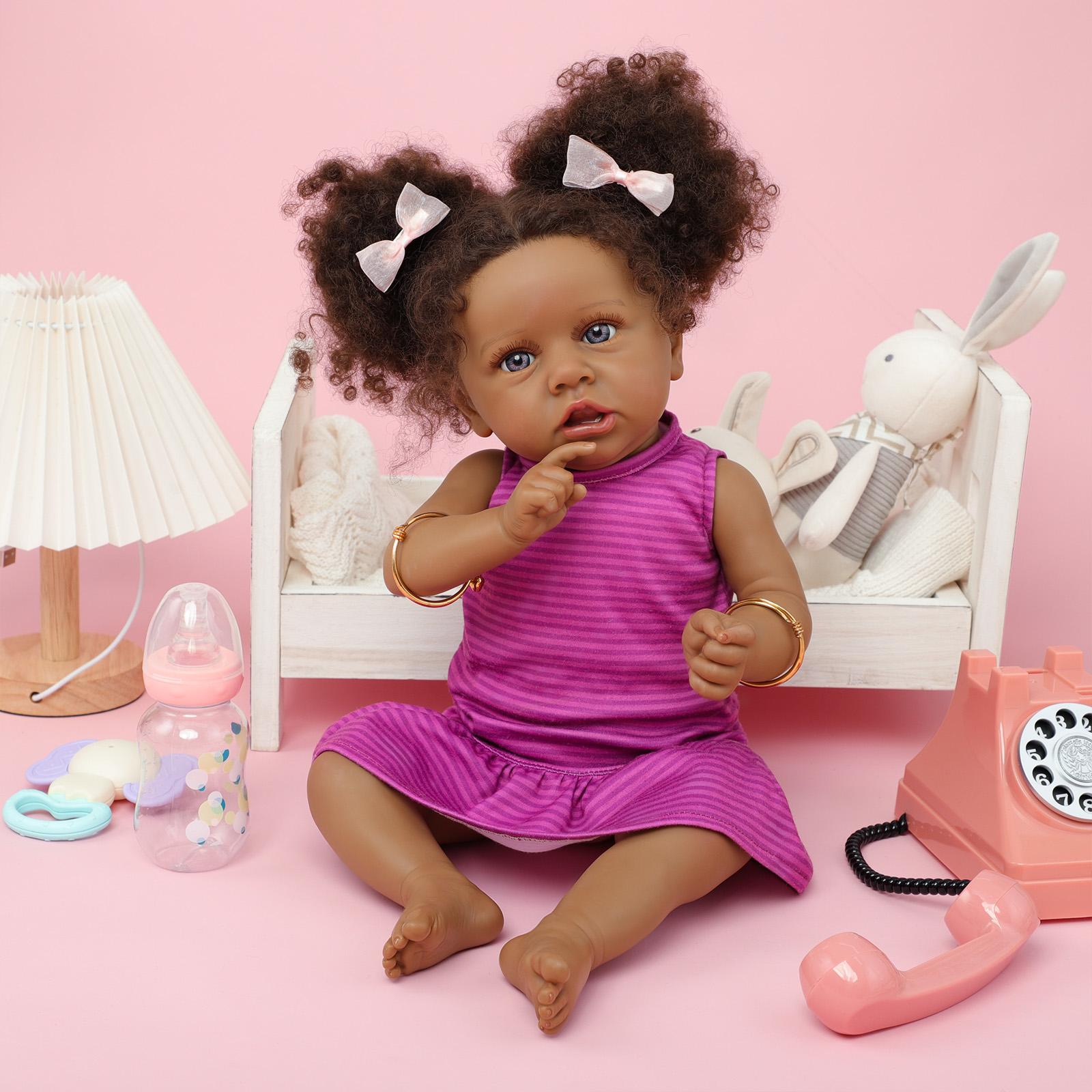 *Realistic Reborn Baby Doll Black - 22 inch African Americans Lifelike Newborn Bebe Doll Girl Caramel Skin Real Life Like Baby Dolls with Birth Certificate & Feeding Kit Gifts for Kids Age 3+ Assorted