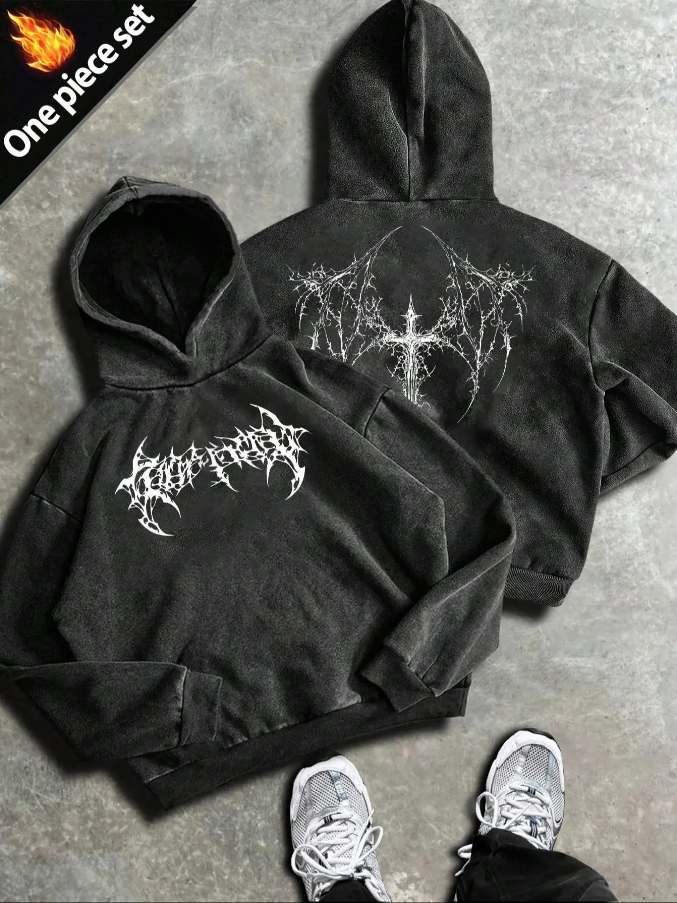 Unisex Gothic Style Gothic rune and thorn print washed cotton hoodie, Graphic Cotton Sweatshirt for Men & Women, Streetwear for Fall & Winter, Casual Daily Wear