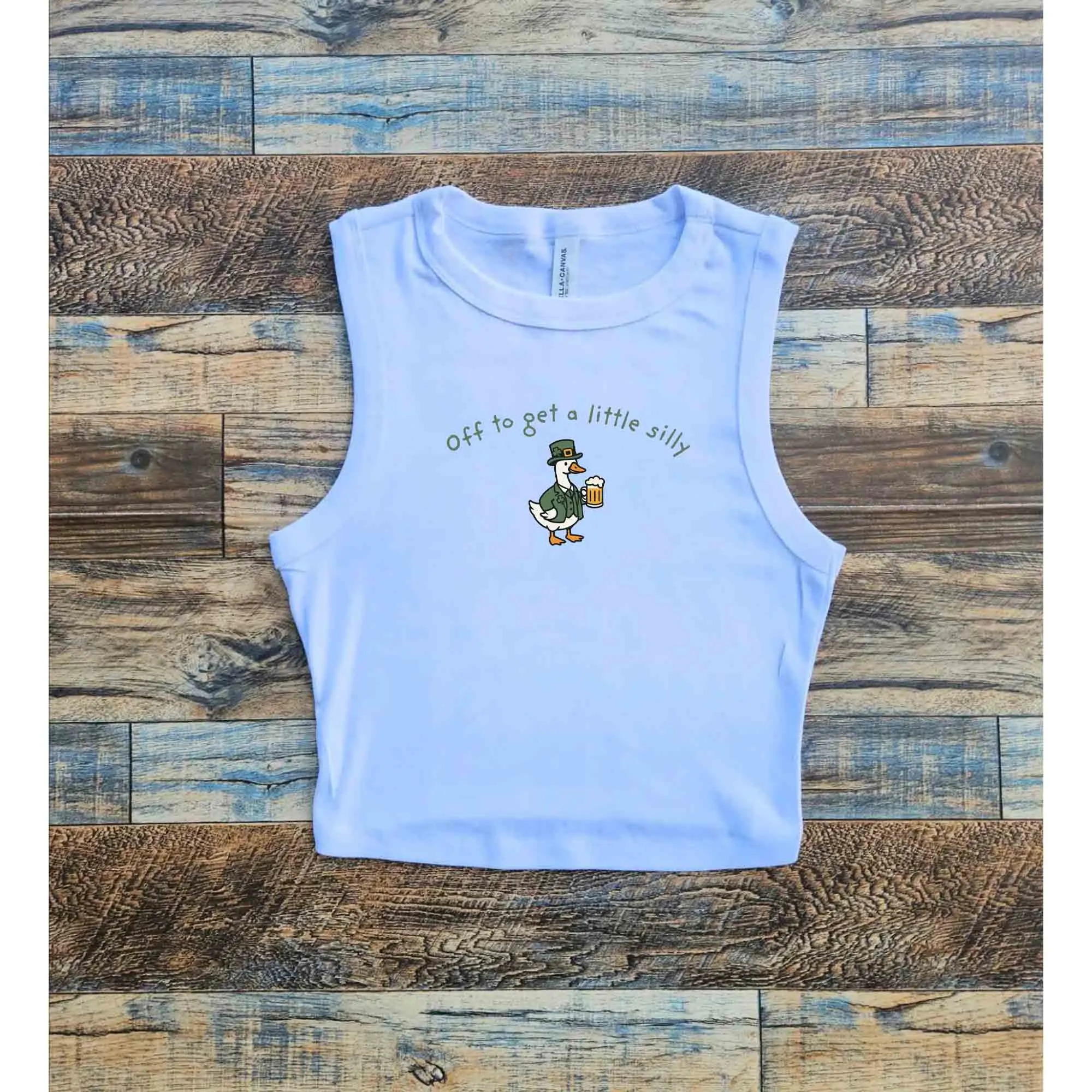 Off To Get A Little Silly St Paddys Day Goose Crop Tank Top, St Patty's Day Women's Micro Rib Racer Tank, Funny St. Patty's Crop Tank, Lucky St Paddy's Day Tank Top, Gift For Her