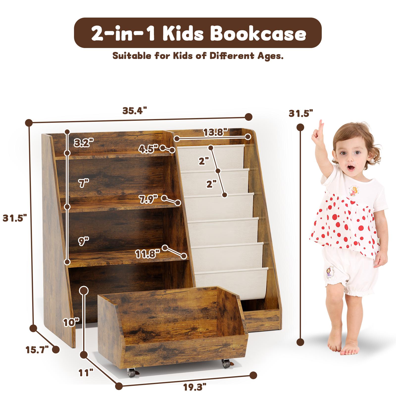 【LIVE】4-Tier Rolling Toy Storage Cabinet for Kids - 5 Layer Sling Toddler Furniture, Baby Furniture Book Rack, Organizing Nursery, Wooden Home Storage with Wheels