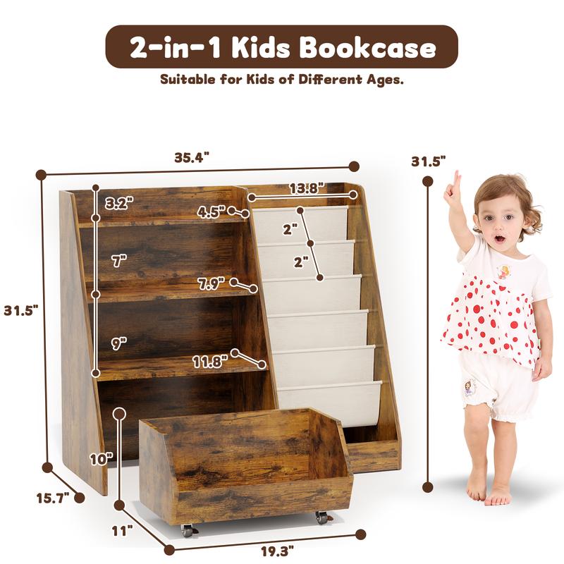 【LIVE】4-Tier Rolling Toy Storage Cabinet for Kids - 5 Layer Sling Toddler Furniture, Baby Furniture Book Rack, Organizing Nursery, Wooden Home Storage with Wheels