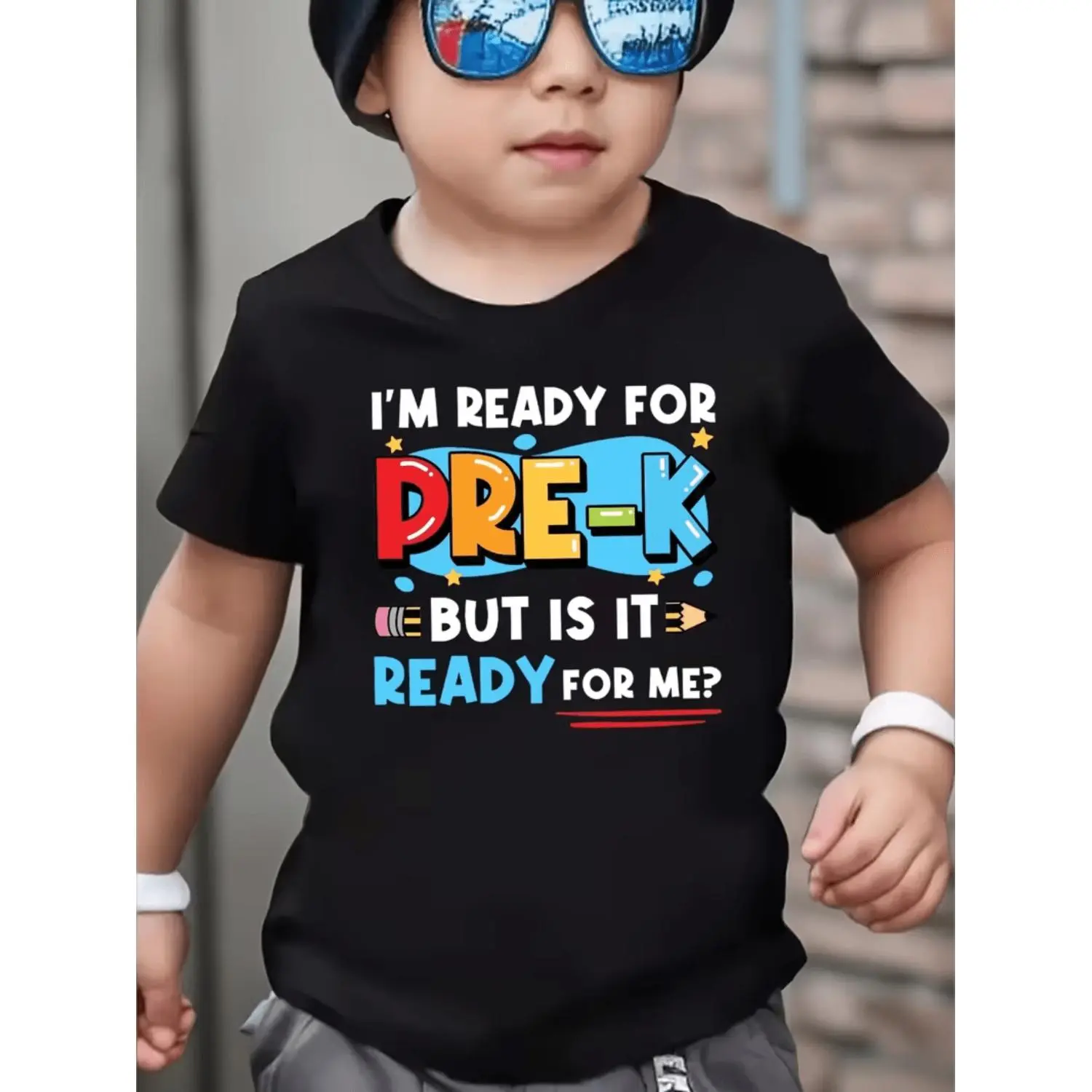 Boys' "I'm Ready for School" First Day of School Shirt - Short Sleeve Round Neck T-Shirt Suitable for Kindergarten & Back-to-School Outfit, Machine Washable School Wear with "I'm Ready" Print, Casual for - Clothing