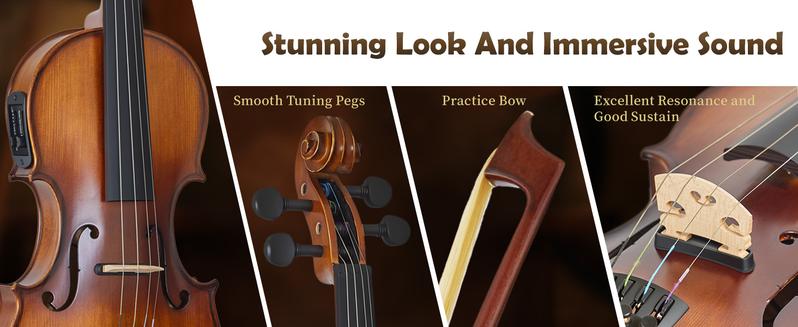 MeloCrest 4/4 Silent Electric Violin - Solid Spruce Top & Maple Back, Carbon Fiber Tailpiece, Ebony Fittings, Starter Kit for Beginners