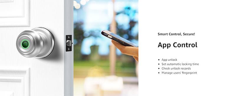 Fingerprint Door Lock, Smart Fingerprint Door Knob with Lock, Biometric Door Locks with App Control & Key, Keyless Thumbprint Entry Door Locks for Bedroom, Front Door, Home, Apartment-Silver